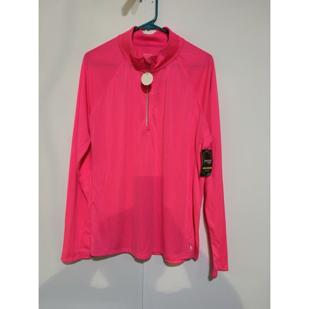 Danskin Now Active Shirt Quarter Zip Pullover Women XL  Pink Semi-Fitted L/S NWT